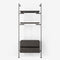 Walk-in wardrobe with two shelves and one dresser made with silver pipes and dark pine