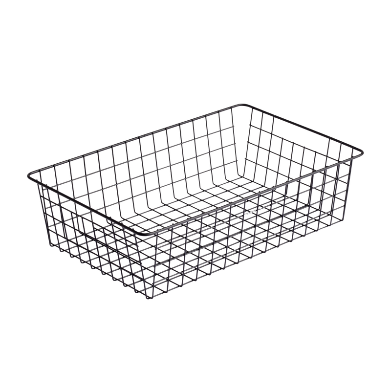 Black basket in metal to store underwear and socks