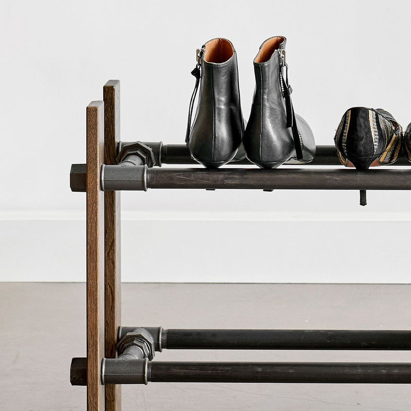 RackBuddy Shoe rack in smoked oak with 3 levels - Minimalist style shoe rack available in 2 widths