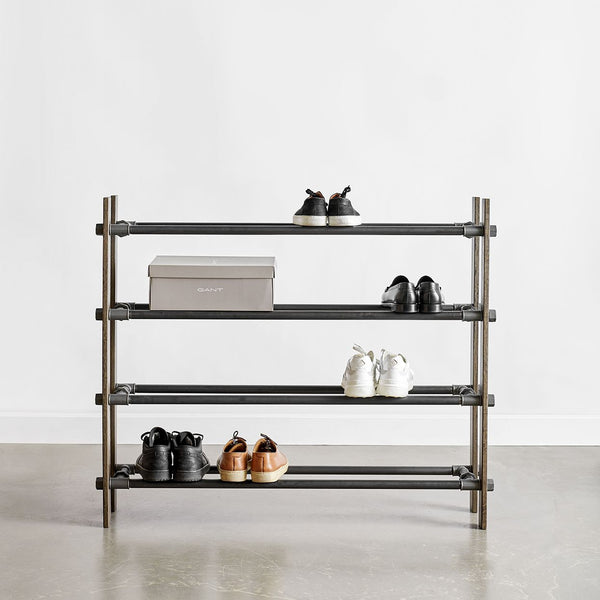 RackBuddy Shoe rack in smoked oak with 4 levels - Minimalist-style shoe rack available in 2 widths