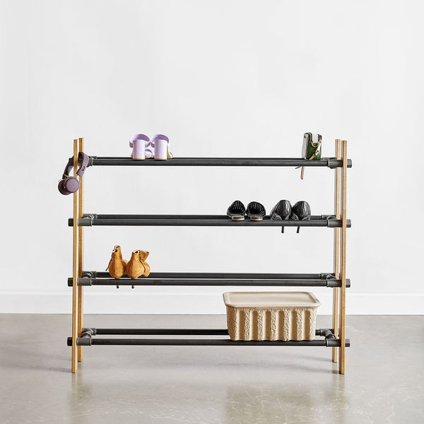 RackBuddy Shoe rack in natural oak with 4 levels - Classic style shoe rack available in 2 widths