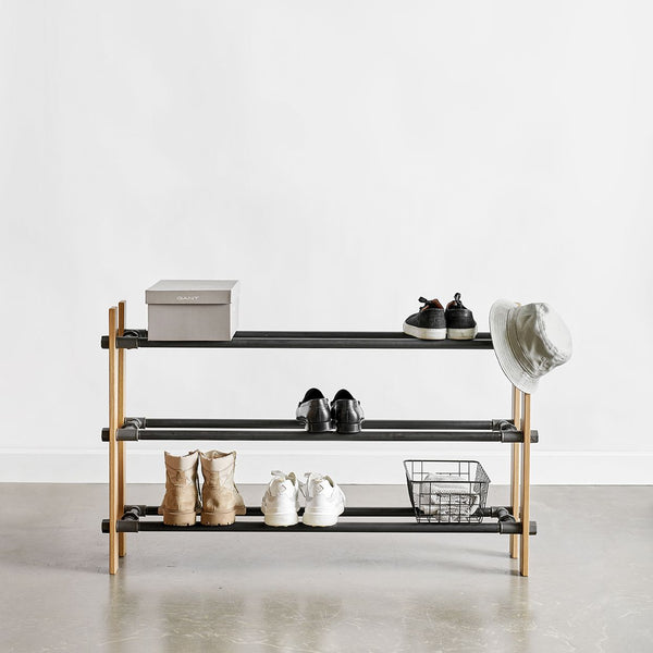 RackBuddy Shoe rack in natural oak with 3 levels - Classic-style shoe rack available in 2 widths