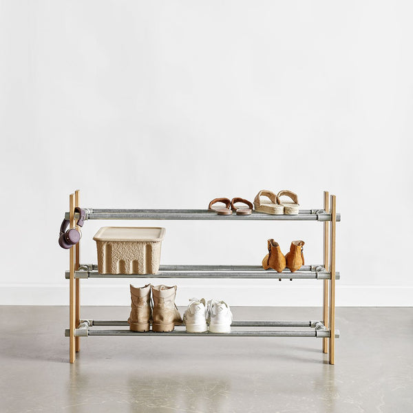 RackBuddy Shoe rack in natural oak with 3 levels - Classic-style shoe rack available in 2 widths